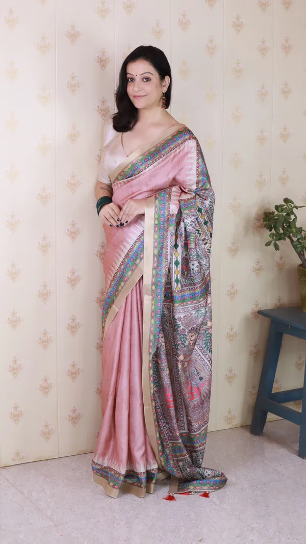 Pink_Tussar_Silk_With_Zari_Woven_Saree_With_Blouse_Piece_For_Women_&_Girl