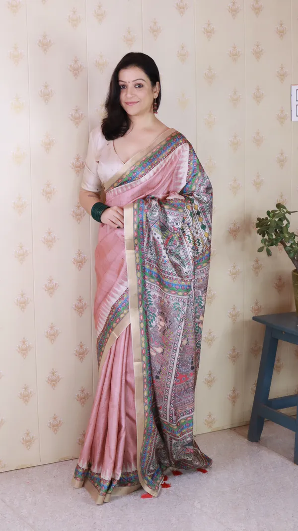 Pink_Tussar_Silk_With_Zari_Woven_Saree_With_Blouse_Piece_For_Women_&_Girl