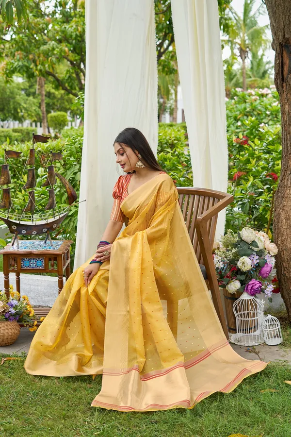 Yellow_Shimmer_Silk_For_Women_&_Girls
