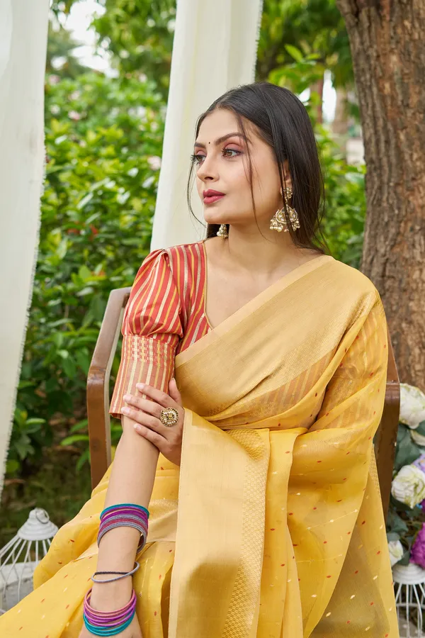 Yellow_Shimmer_Silk_For_Women_&_Girls