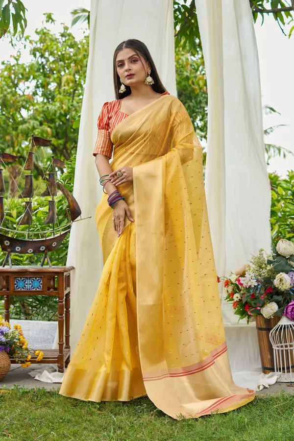 Yellow_Shimmer_Silk_For_Women_&_Girls