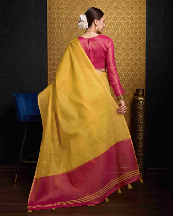 Yellow_Linen_Saree_For_Women_&_Girls