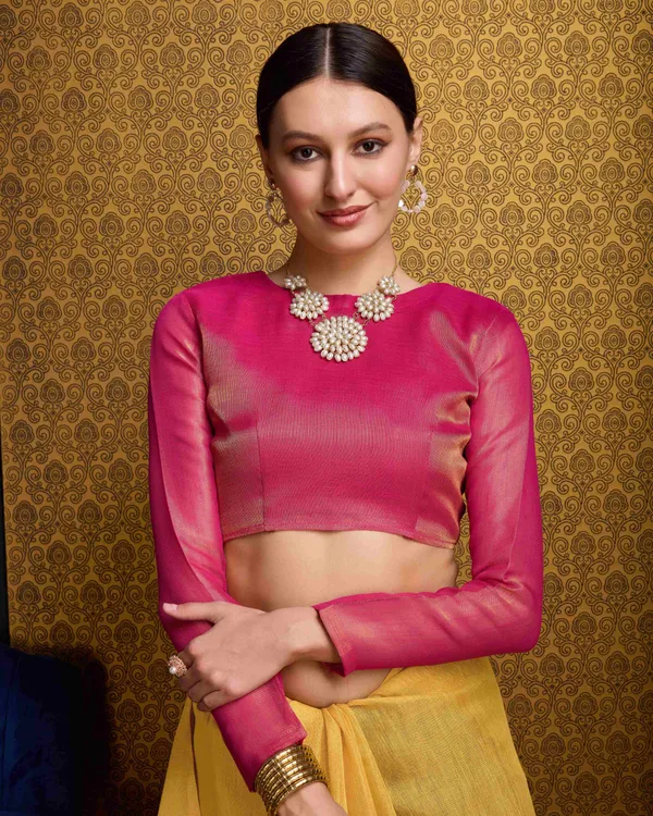Yellow_Linen_Saree_For_Women_&_Girls