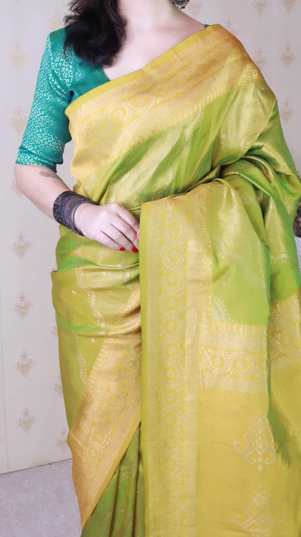 Mehandi_Soft_Silk_With_Flower_Meenakari_Motifs_Saree_With_Blouse_Piece_For_Women_&_Girl