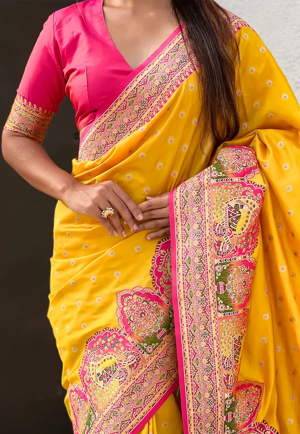 Mustard_Pashmina_Darbari_Saree_With_Gold_Zari_Weaved_Saree_With_Blouse_Piece_For_Women_&_Girl