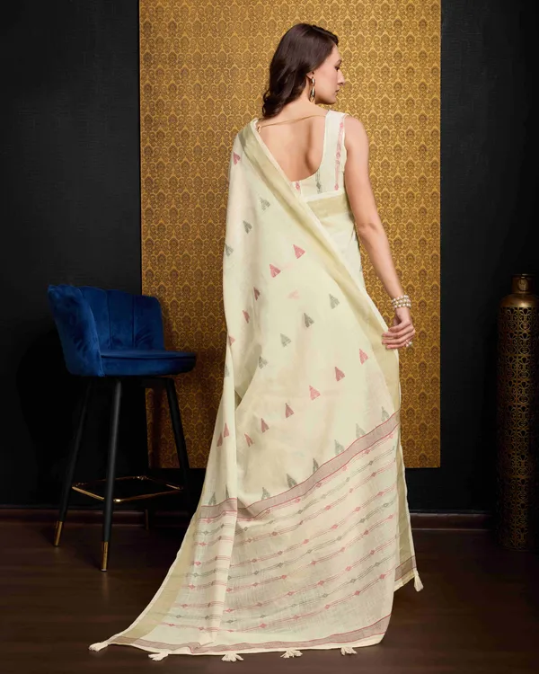 Cream_Organza_Saree_For_Women_&_Girls