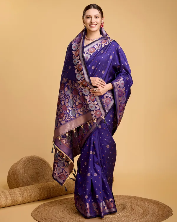 Blue_Patola_Silk_Weaved_Saree_With_Contrast_Meenakari_Saree_For_Women_&_Girls