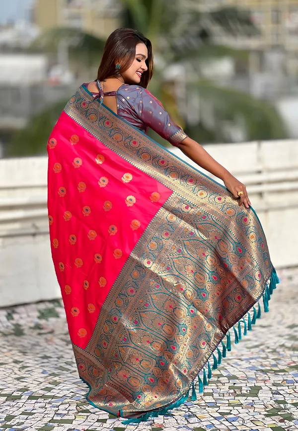 Red_Soft_Silk_With_Flower_Butta_Meenakari_Motifs_Saree_With_Blouse_Piece_For_Women_&_Girl