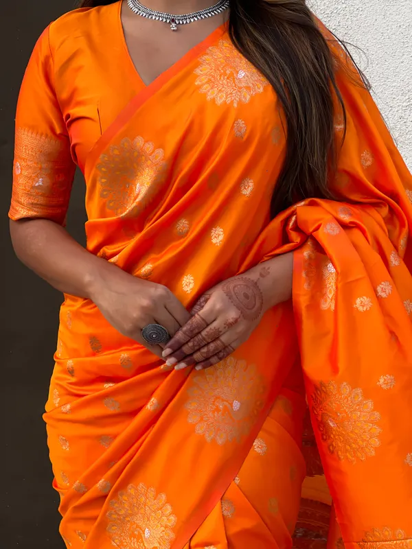 Orange_Premium_Soft_Moonga_Silk_With_Blouse_Piece_For_Women_&_Girls