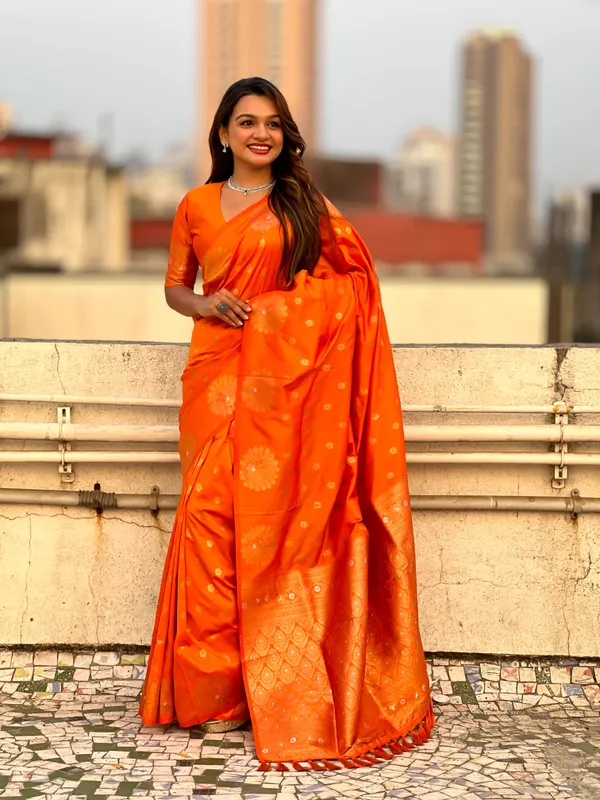 Orange_Premium_Soft_Moonga_Silk_With_Blouse_Piece_For_Women_&_Girls