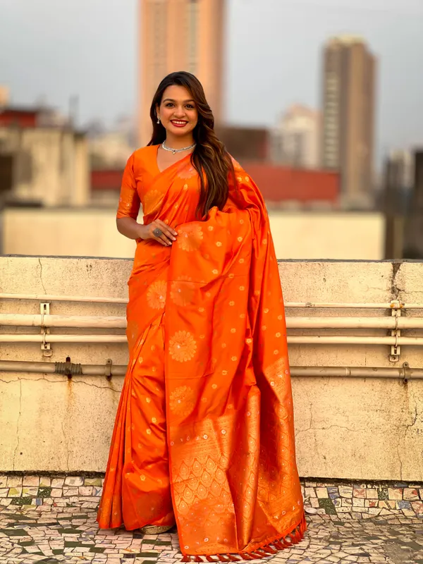Orange_Premium_Soft_Moonga_Silk_With_Blouse_Piece_For_Women_&_Girls