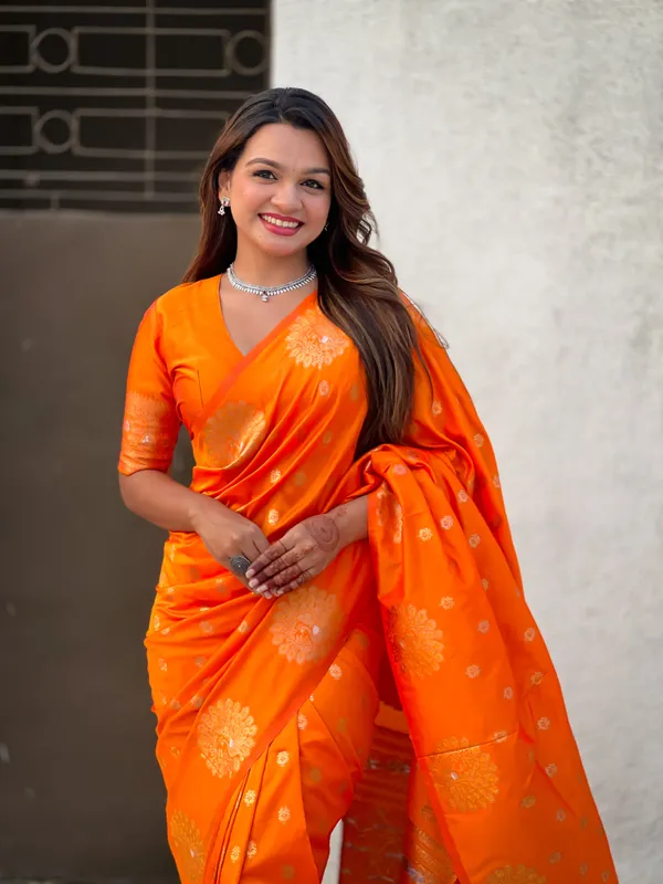 Orange_Premium_Soft_Moonga_Silk_With_Blouse_Piece_For_Women_&_Girls