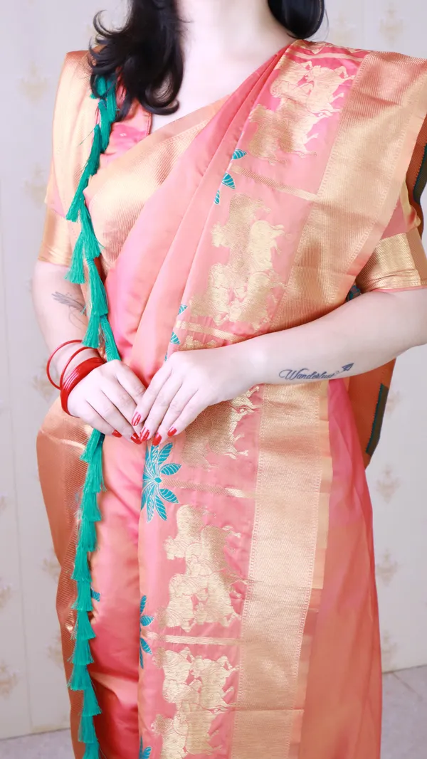Baby_Pink_Soft_Silk_With_Flower_Meenakari_Motifs_Saree_With_Blouse_Piece_For_Women_&_Girl