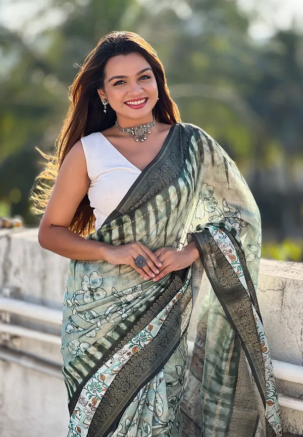 Green_Soft_Chanderi_Crush_Saree_With_Floral_Prints_Saree_With_Blouse_Piece_For_Women_&_Girl