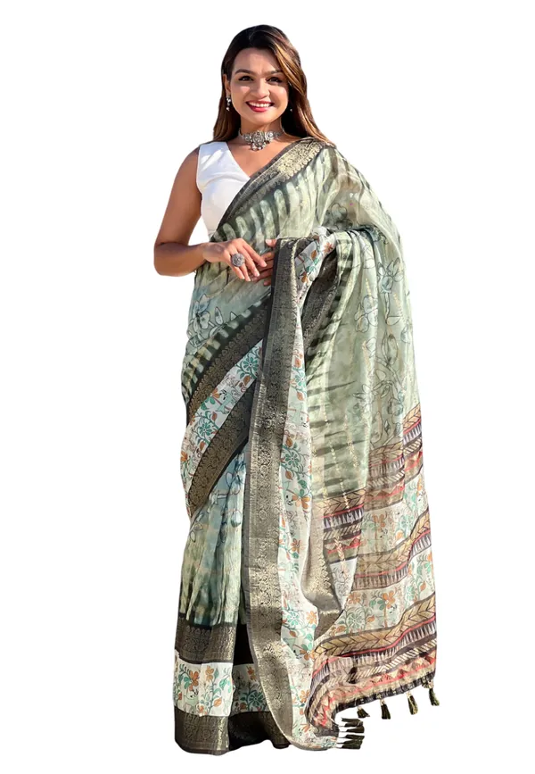Green_Soft_Chanderi_Crush_Saree_With_Floral_Prints_Saree_With_Blouse_Piece_For_Women_&_Girl