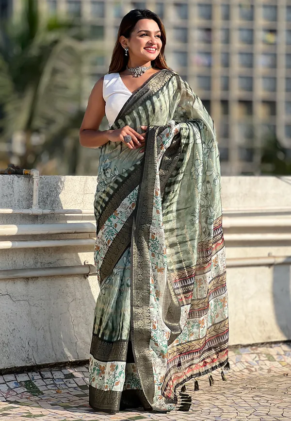 Green_Soft_Chanderi_Crush_Saree_With_Floral_Prints_Saree_With_Blouse_Piece_For_Women_&_Girl