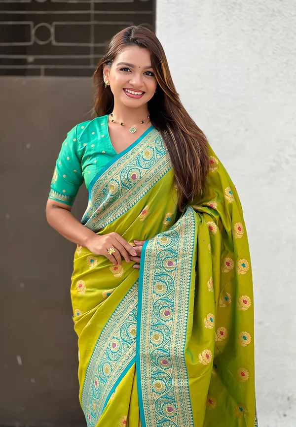 Mehandi_Soft_Silk_With_Flower_Butta_Meenakari_Motifs_Saree_With_Blouse_Piece_For_Women_&_Girl