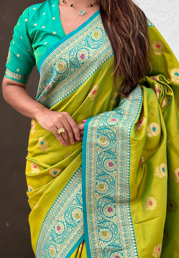 Mehandi_Soft_Silk_With_Flower_Butta_Meenakari_Motifs_Saree_With_Blouse_Piece_For_Women_&_Girl