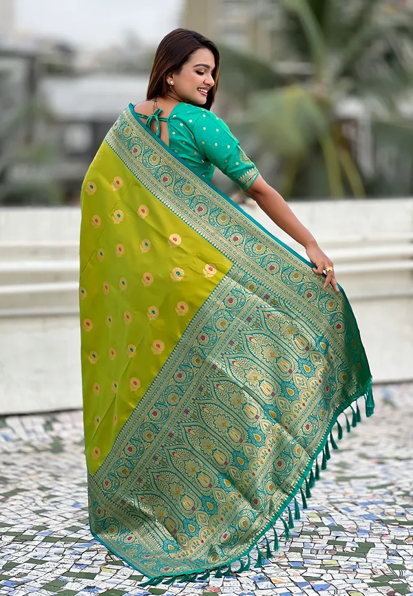 Mehandi_Soft_Silk_With_Flower_Butta_Meenakari_Motifs_Saree_With_Blouse_Piece_For_Women_&_Girl