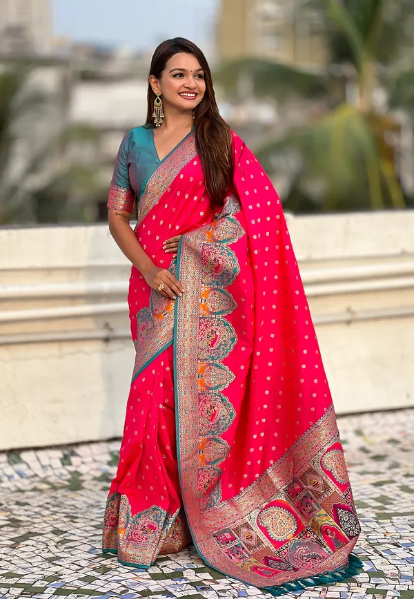 Pink_Pashmina_Darbari_Saree_With_Gold_Zari_Weaved_Saree_With_Blouse_Piece_For_Women_&_Girl