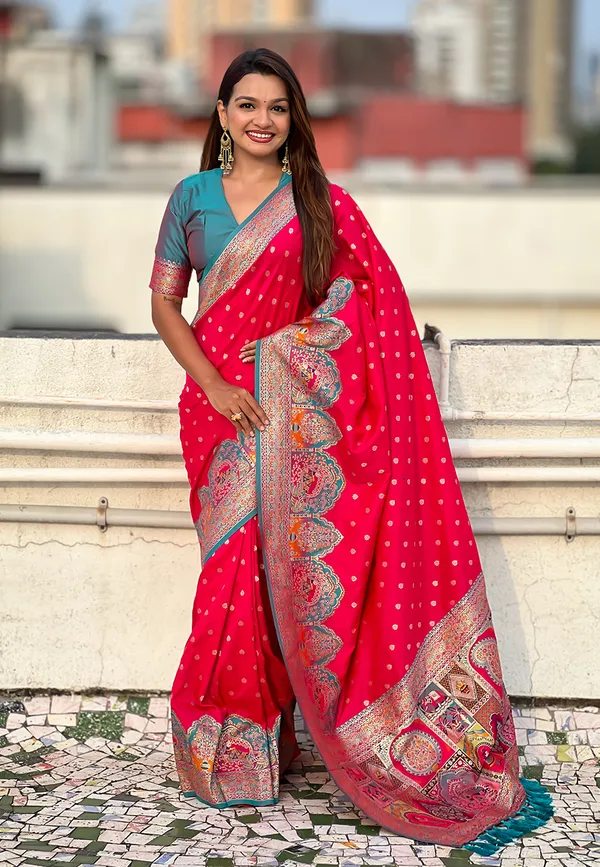 Pink_Pashmina_Darbari_Saree_With_Gold_Zari_Weaved_Saree_With_Blouse_Piece_For_Women_&_Girl
