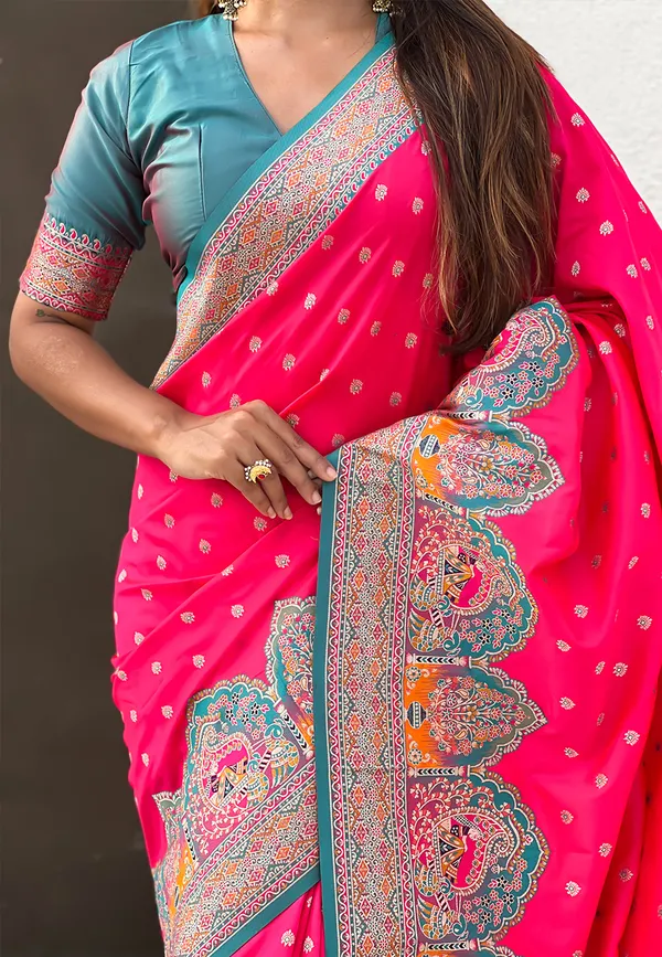Pink_Pashmina_Darbari_Saree_With_Gold_Zari_Weaved_Saree_With_Blouse_Piece_For_Women_&_Girl