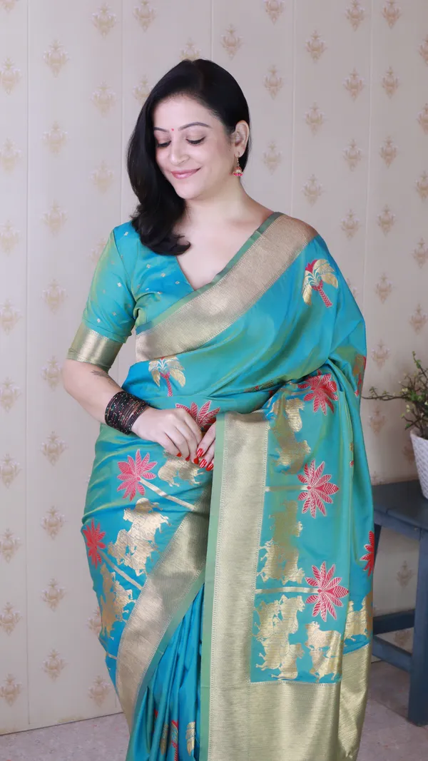 Sky_Soft_Silk_With_Flower_Meenakari_Motifs_Saree_With_Blouse_Piece_For_Women_&_Girl