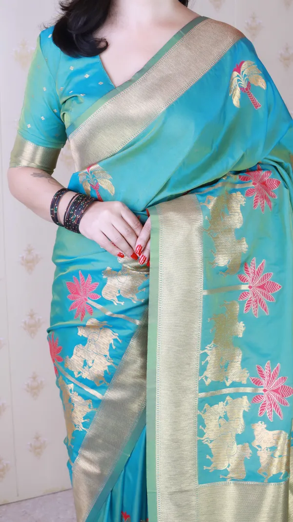 Sky_Soft_Silk_With_Flower_Meenakari_Motifs_Saree_With_Blouse_Piece_For_Women_&_Girl