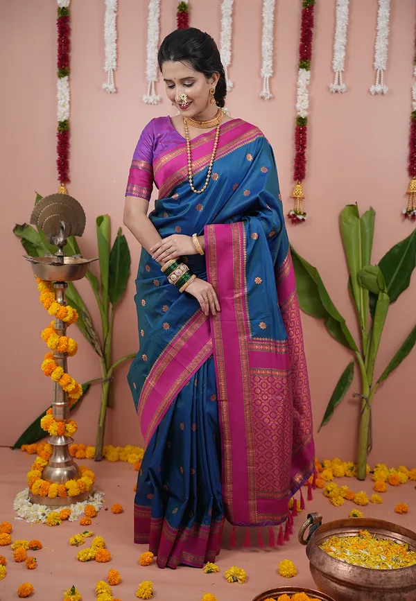 Rama_Pink_Soft_Silk_With_Floral_Motifs_Weaved_Saree_With_Blouse_Piece_For_Women_&_Girl