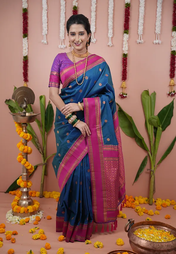 Rama_Pink_Soft_Silk_With_Floral_Motifs_Weaved_Saree_With_Blouse_Piece_For_Women_&_Girl