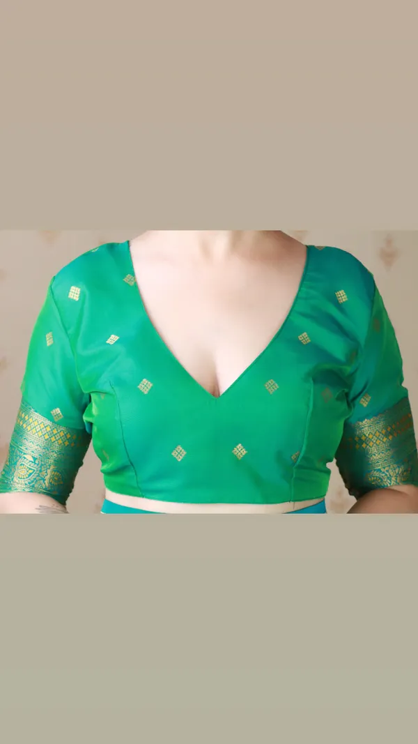 Mehandi_Premium_Banarasi_Soft_Silk_With_Gold_Zari_Zig_Zag_Geometric_Weaved_Saree_With_Blouse_Piece_For_Women_&_Girl