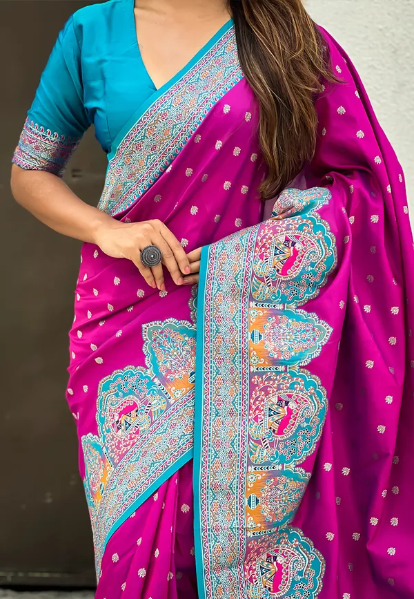 Magenta_Pashmina_Darbari_Saree_With_Gold_Zari_Weaved_Saree_With_Blouse_Piece_For_Women_&_Girl