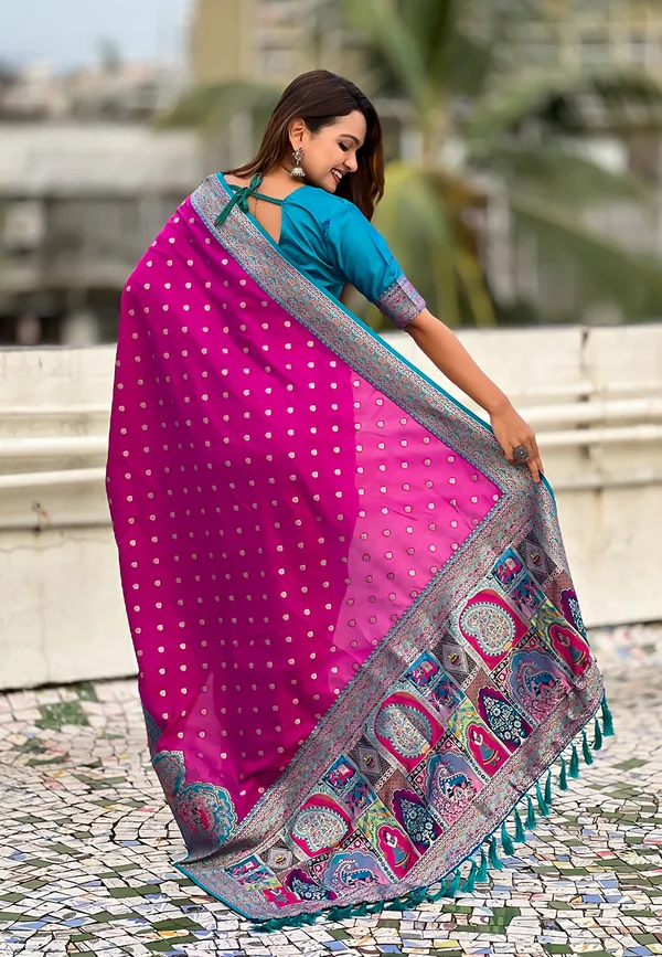 Magenta_Pashmina_Darbari_Saree_With_Gold_Zari_Weaved_Saree_With_Blouse_Piece_For_Women_&_Girl