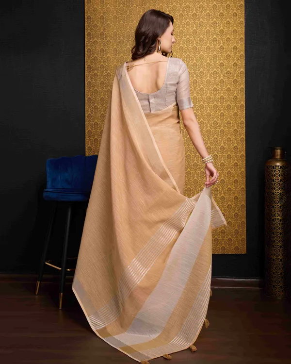 Light_Orange_Linen_Saree_For_Women_&_Girls
