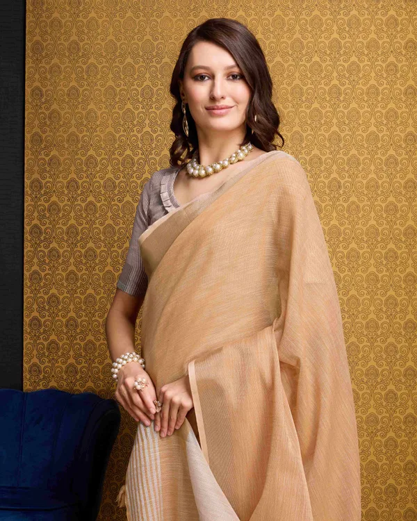 Light_Orange_Linen_Saree_For_Women_&_Girls