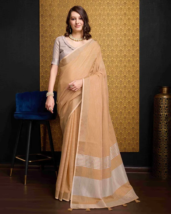 Light_Orange_Linen_Saree_For_Women_&_Girls