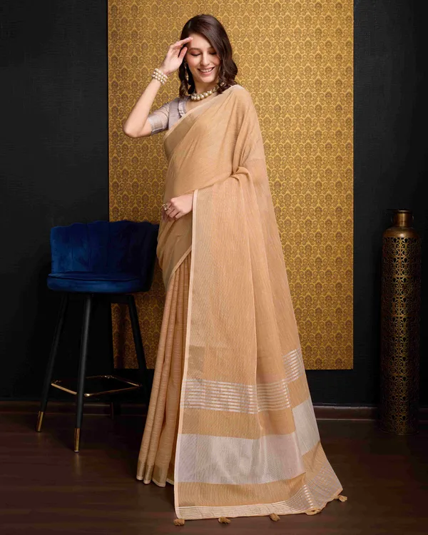 Light_Orange_Linen_Saree_For_Women_&_Girls