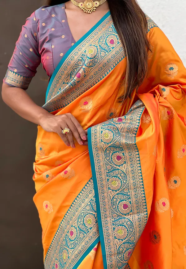 Orange_Soft_Silk_With_Flower_Butta_Meenakari_Motifs_Saree_With_Blouse_Piece_For_Women_&_Girl
