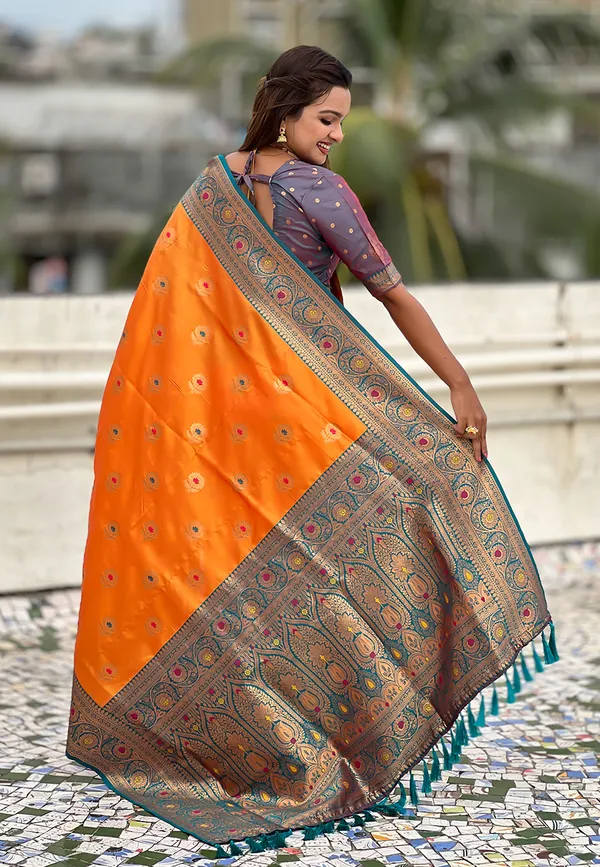 Orange_Soft_Silk_With_Flower_Butta_Meenakari_Motifs_Saree_With_Blouse_Piece_For_Women_&_Girl
