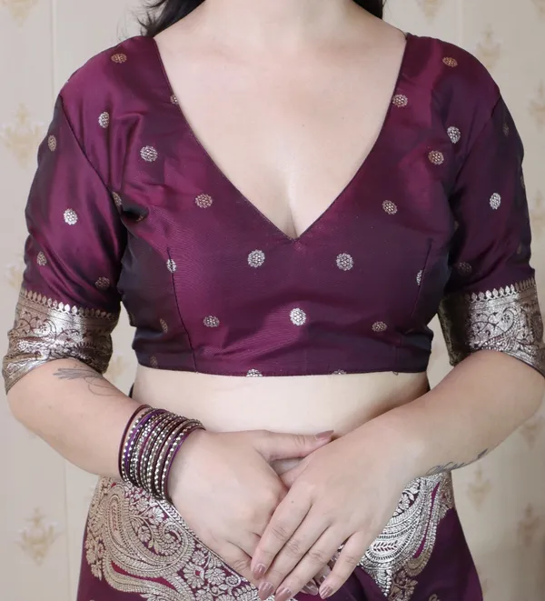 Purple_Premium_Banarasi_Soft_Silk_With_Silver_Zari_Jaal_Weaved_Saree_With_Blouse_Piece_For_Women_&_Girl