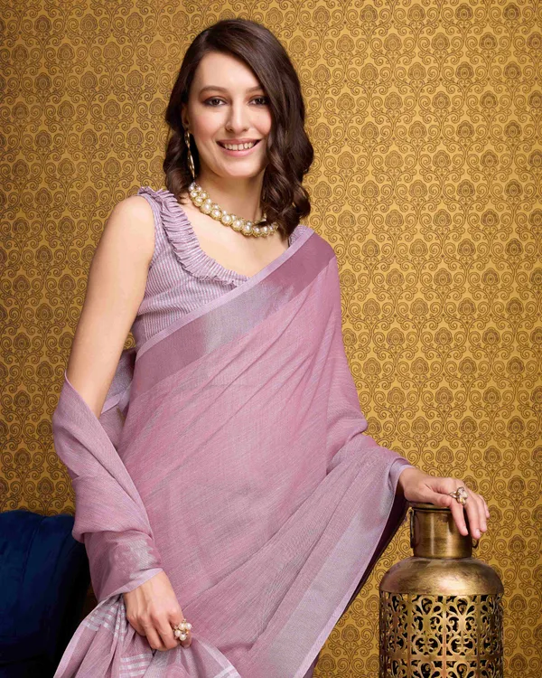 Pink_Linen_Saree_For_Women_&_Girls