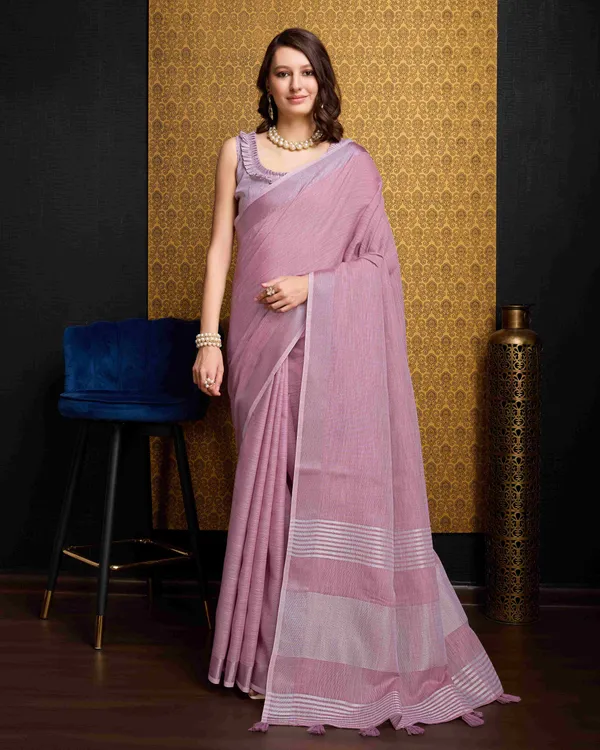 Pink_Linen_Saree_For_Women_&_Girls