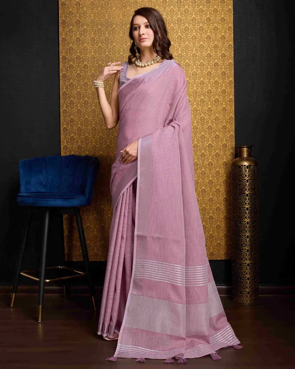 Pink_Linen_Saree_For_Women_&_Girls