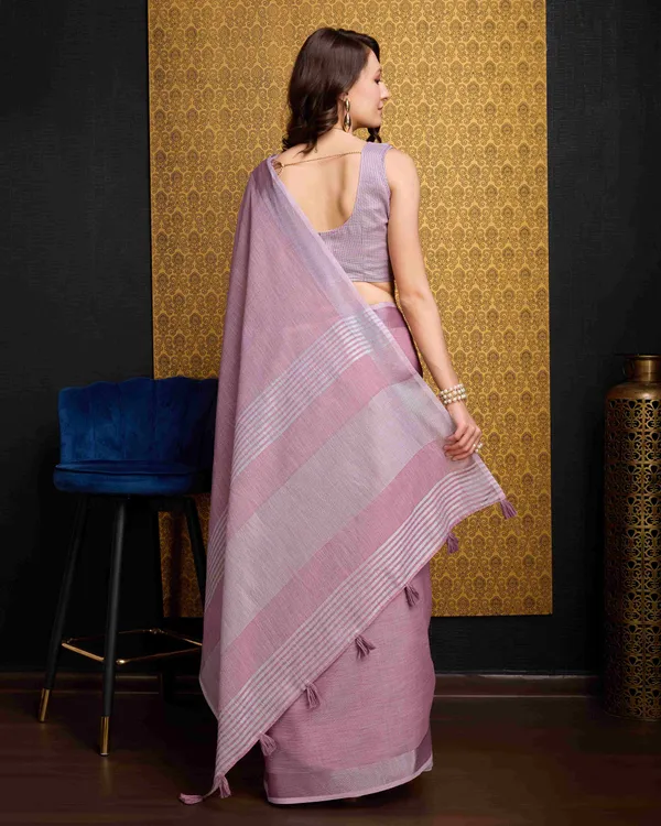 Pink_Linen_Saree_For_Women_&_Girls
