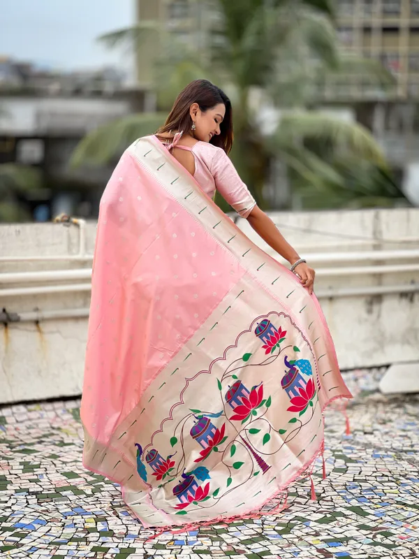 Baby_Pink_Paithani_Saree_With_Silver_Zari_Woven_Motifs_Saree_With_Blouse_Piece_For_Women_&_Girl