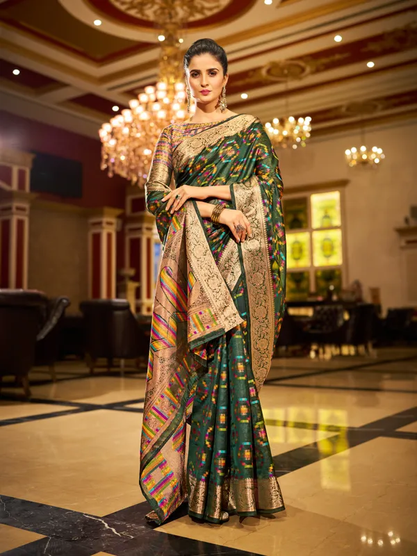 Green_Organza_Saree_For_Women_&_Girls