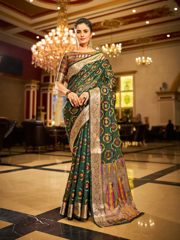 Green_Organza_Saree_For_Women_&_Girls