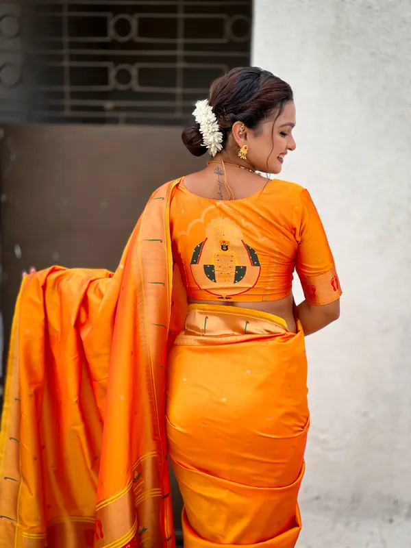 Light_Orange_Soft_Silk_With_Floral_Motifs_Weaved_Saree_With_Blouse_Piece_For_Women_&_Girl