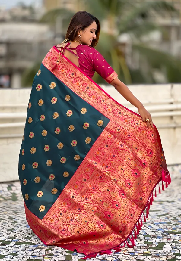 Denim_Soft_Silk_With_Flower_Butta_Meenakari_Motifs_Saree_With_Blouse_Piece_For_Women_&_Girl