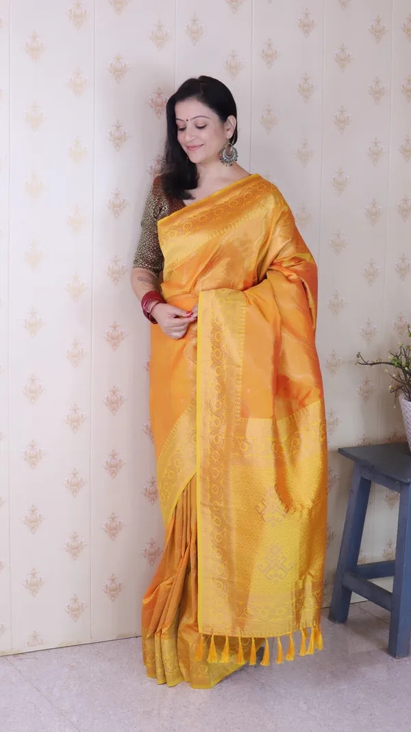 Orange_Soft_Silk_With_Flower_Meenakari_Motifs_Saree_With_Blouse_Piece_For_Women_&_Girl